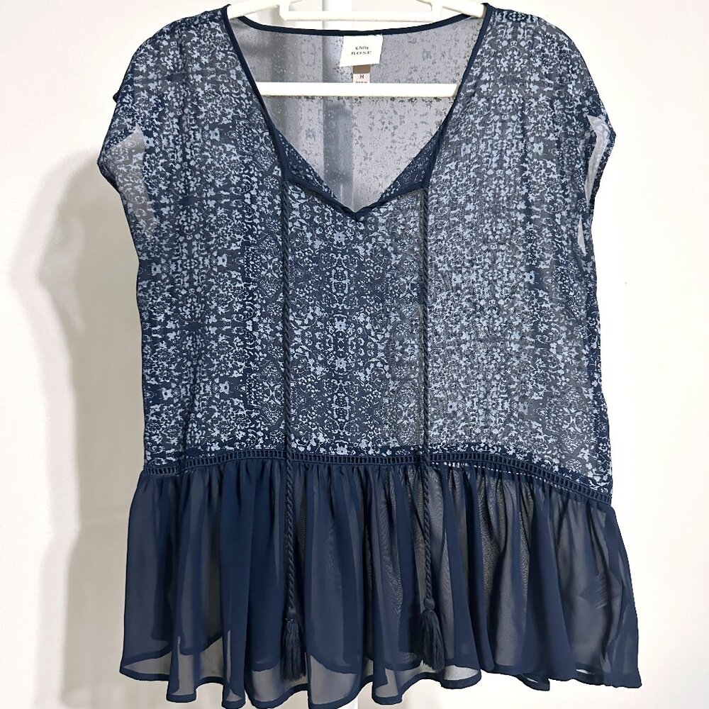 Boho Blue Top with Ruffles